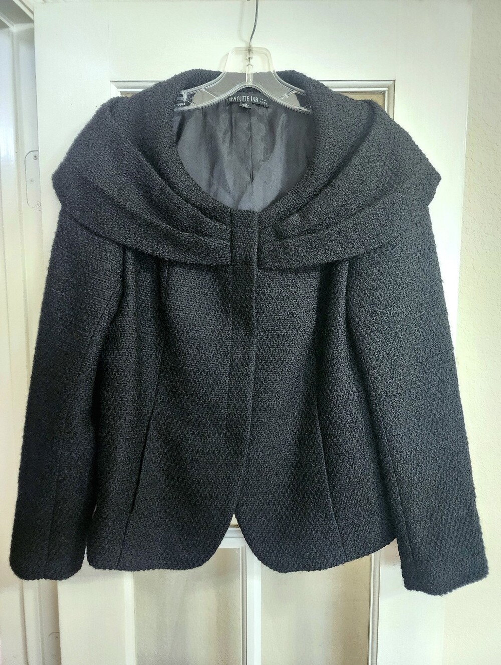 Lafayette 148 Black 100% Virgin Wool Oversized Collar Jacket Size 12